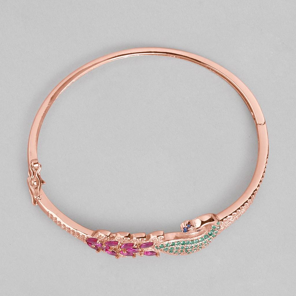 Peacock Cz Rose Gold Plated 925 Sterling Silver Cuff Bracelet : BR-80145
