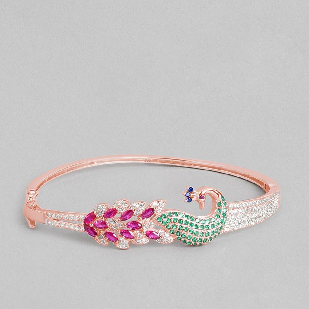 Peacock Cz Rose Gold Plated 925 Sterling Silver Cuff Bracelet : BR-80145