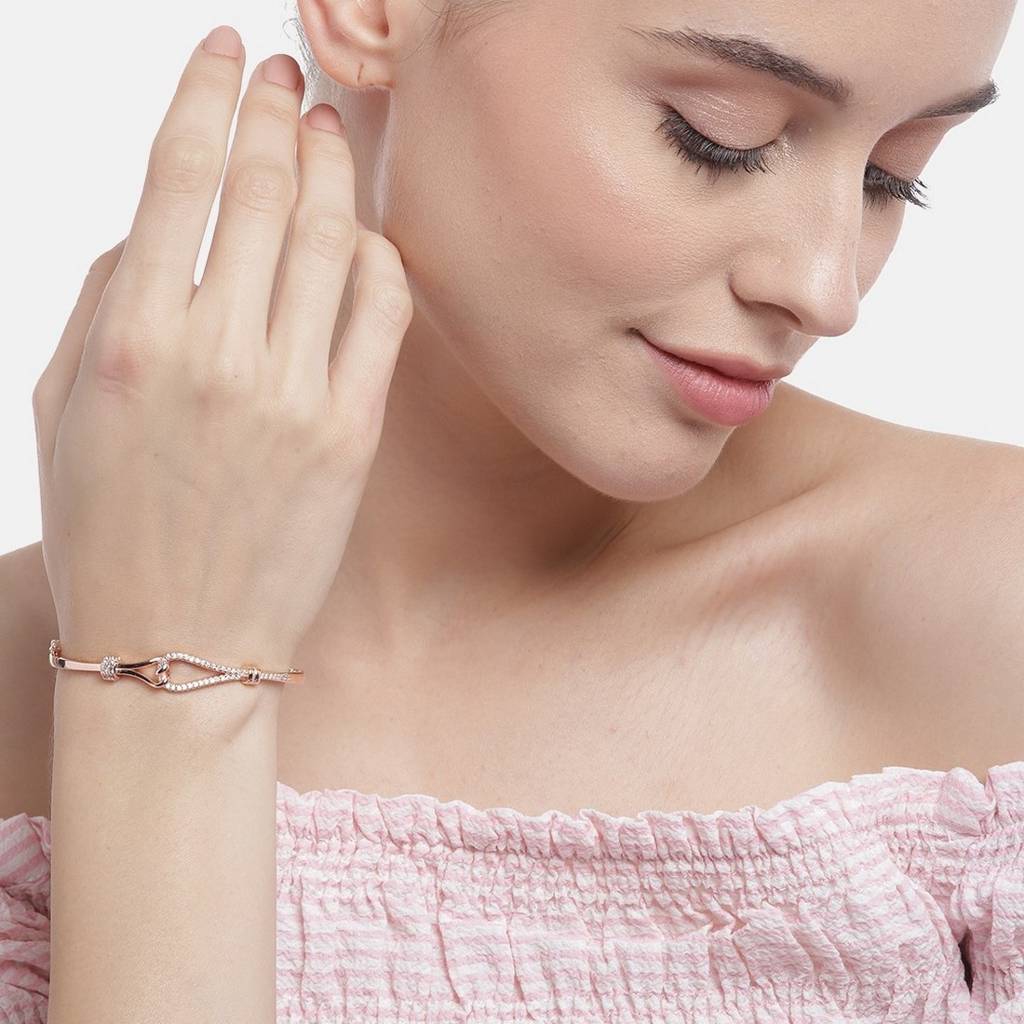 Abstract Cz Rose Gold Plated 925 Sterling Silver Kada Bracelet : BR-80171