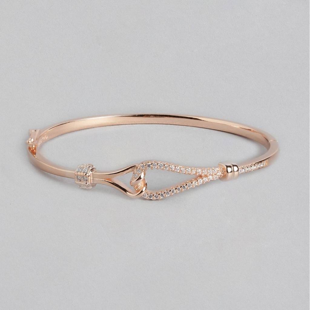 Abstract Cz Rose Gold Plated 925 Sterling Silver Kada Bracelet : BR-80171