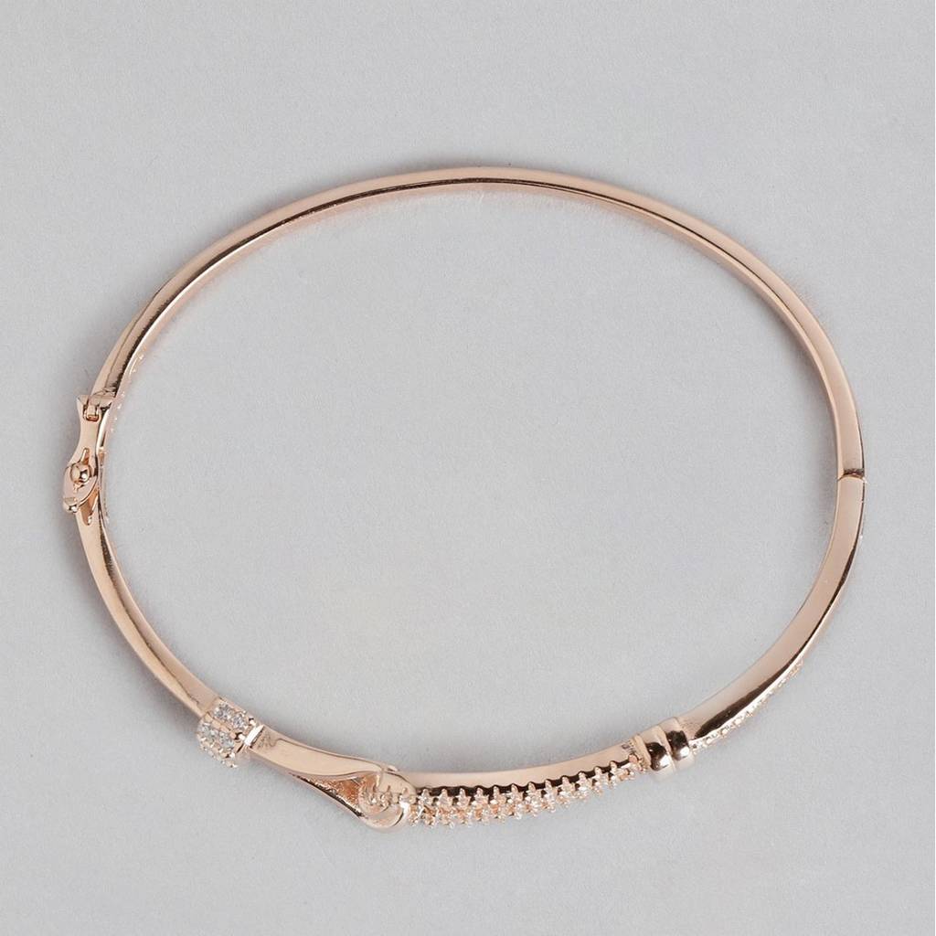 Abstract Cz Rose Gold Plated 925 Sterling Silver Kada Bracelet : BR-80171