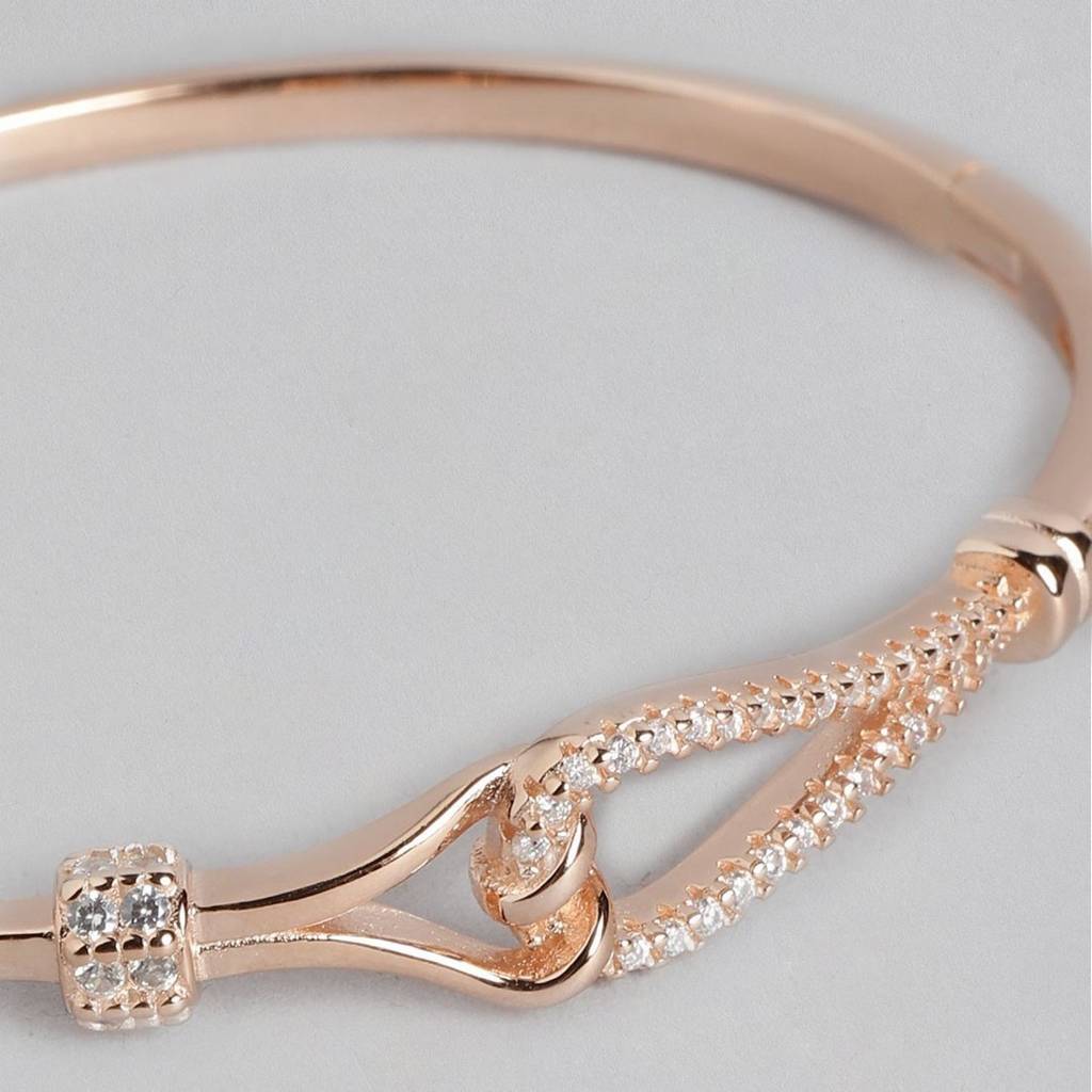 Abstract Cz Rose Gold Plated 925 Sterling Silver Kada Bracelet : BR-80171