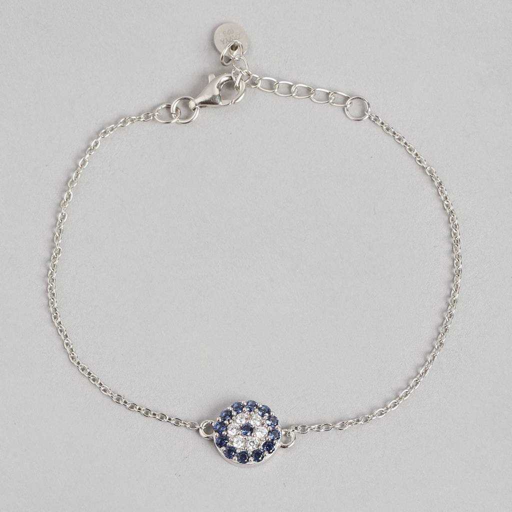 Floral Cz Rhodium Plated 925 Sterling Silver Chain Bracelet : BR-80225-R