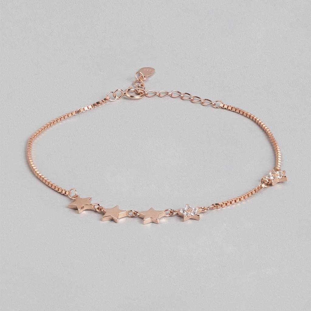 Star Cz Rose Gold Plated 925 Sterling Silver Chain Bracelet : BR-80241-RG