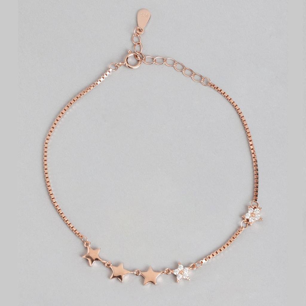 Star Cz Rose Gold Plated 925 Sterling Silver Chain Bracelet : BR-80241-RG