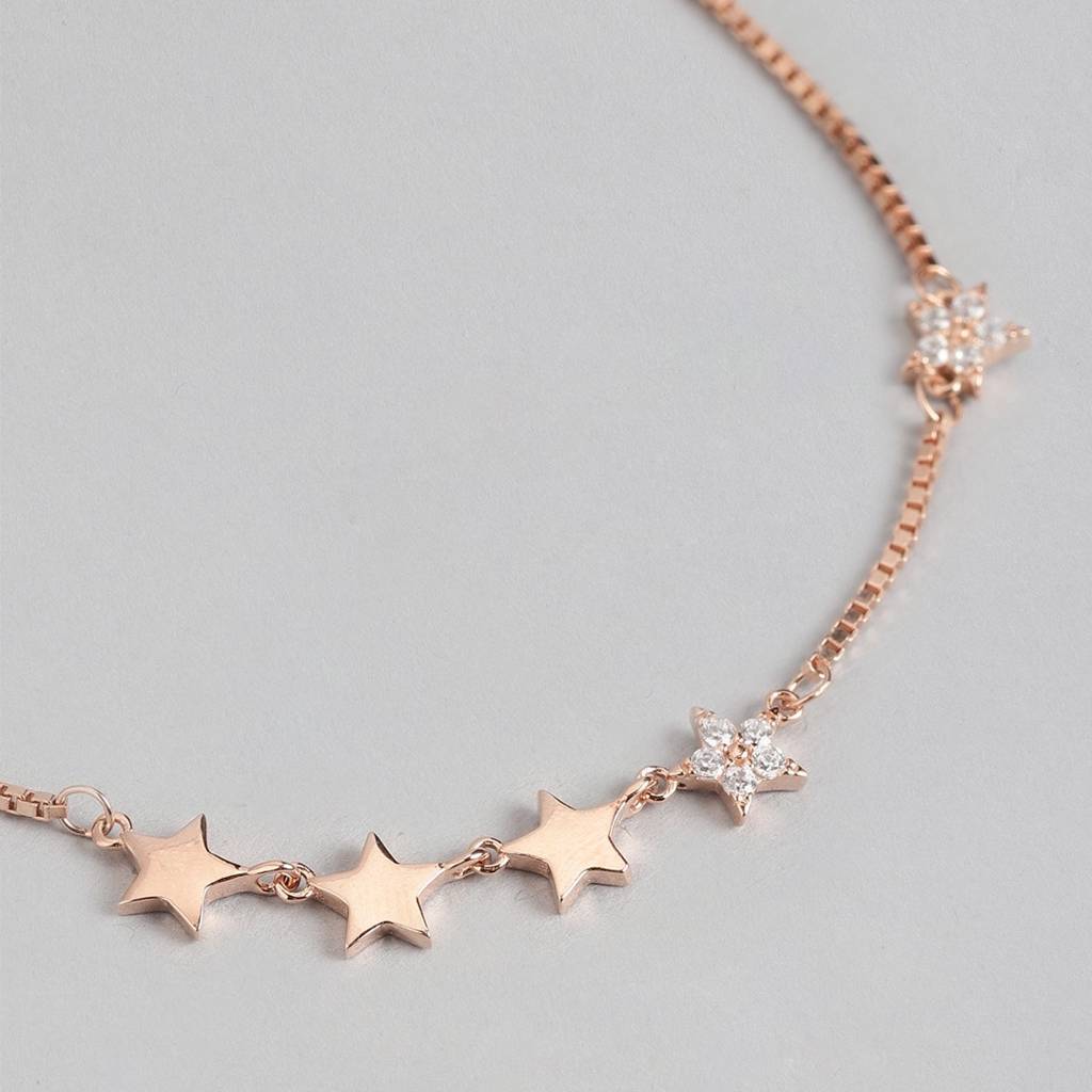 Star Cz Rose Gold Plated 925 Sterling Silver Chain Bracelet : BR-80241-RG