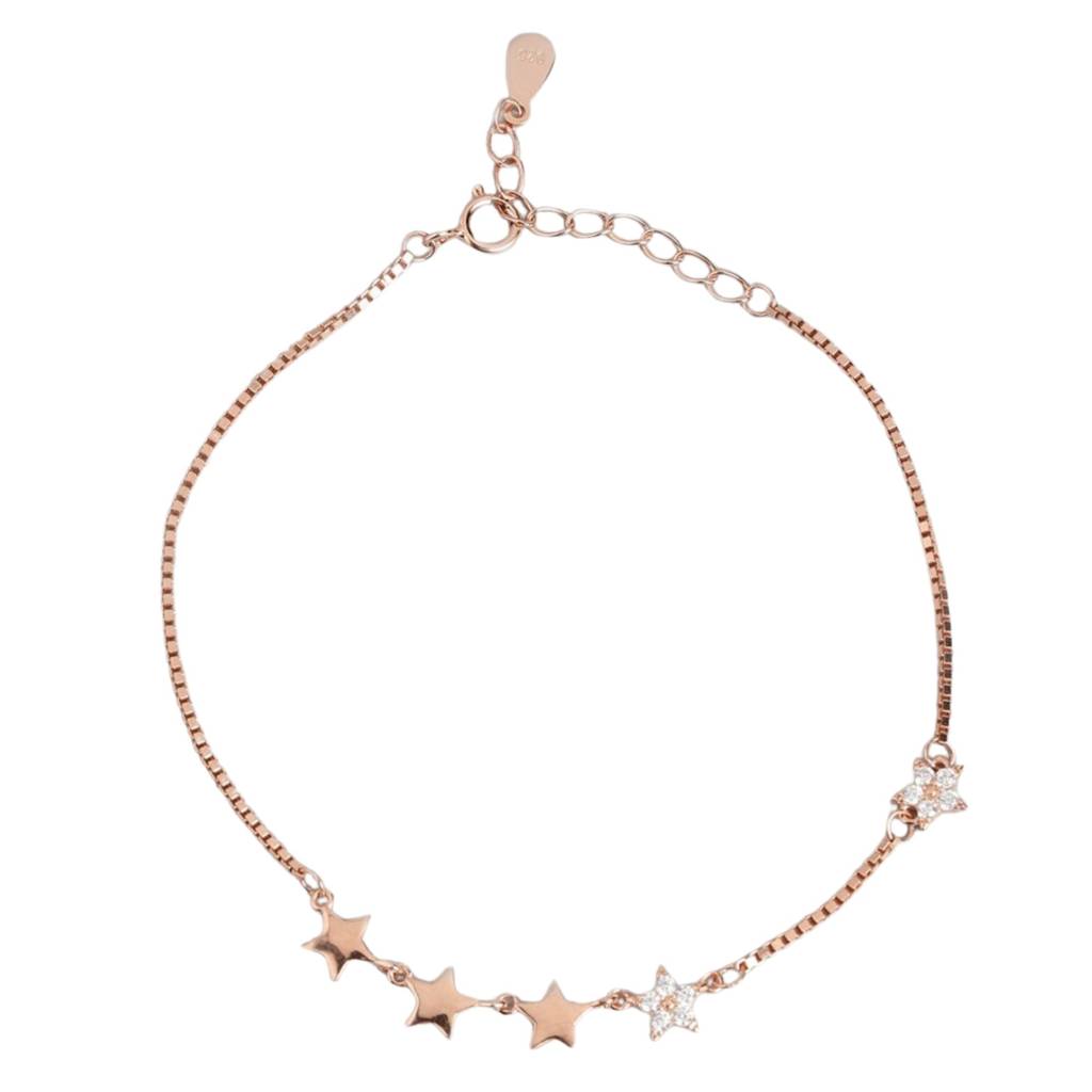 Star Cz Rose Gold Plated 925 Sterling Silver Chain Bracelet : BR-80241-RG