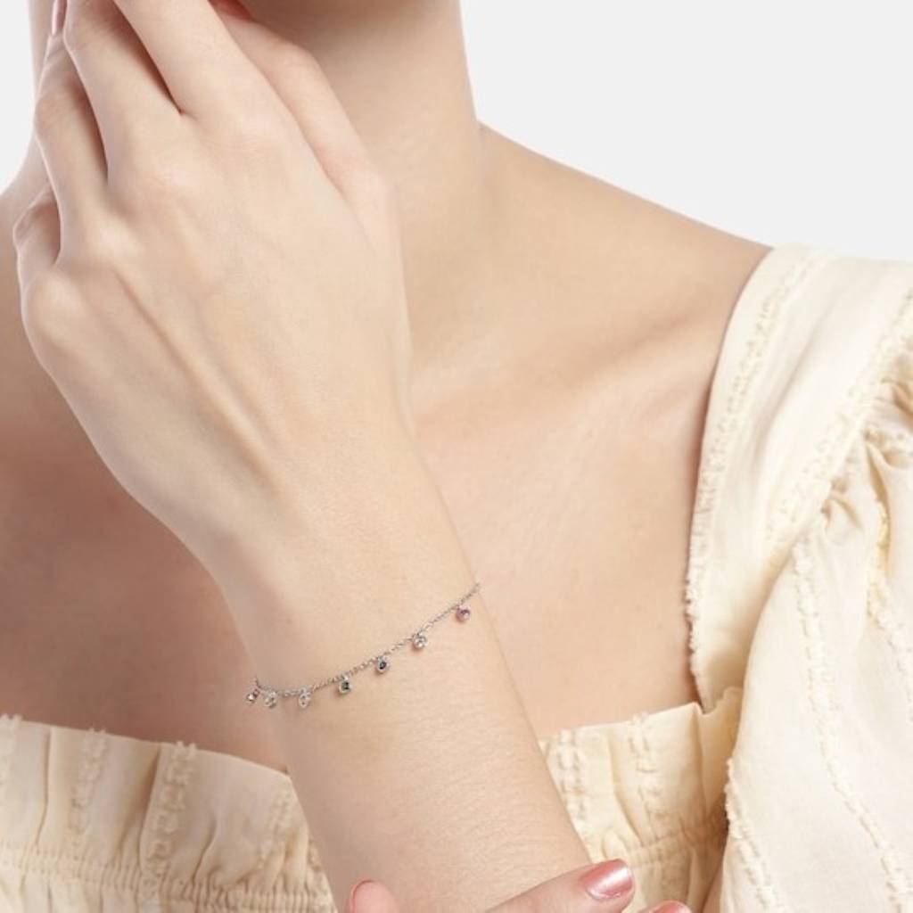 Dazzling Rhodium Plated 925 Sterling Silver Chain Bracelet : BR-80262-R