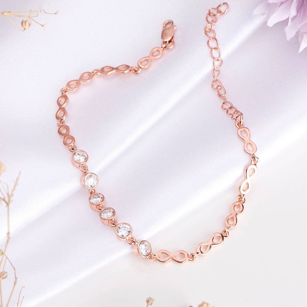 Infinity-Cz Rose Gold Plated 925 Sterling Silver Charm Bracelet : BR-80272-RG