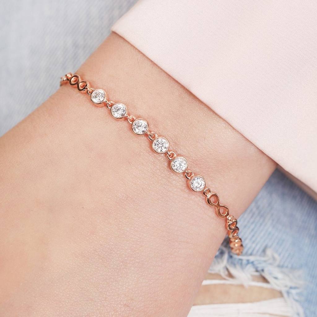 Infinity-Cz Rose Gold Plated 925 Sterling Silver Charm Bracelet : BR-80272-RG