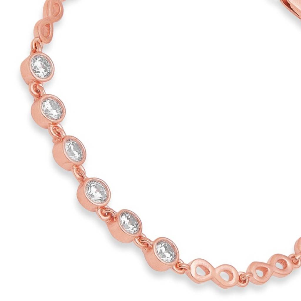 Infinity-Cz Rose Gold Plated 925 Sterling Silver Charm Bracelet : BR-80272-RG