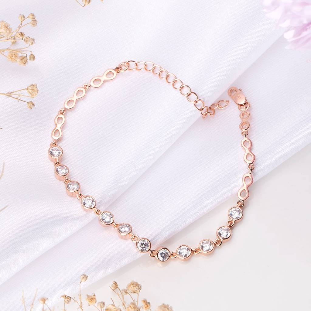 Infinity Cz Rose Gold Plated 925 Sterling Silver Charm Bracelet  Sterling Silver Rose Gold