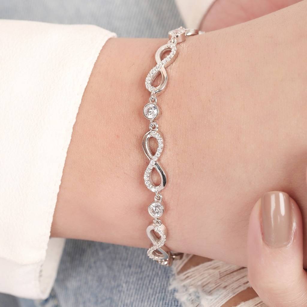 Infinity Cz Rhodium-Plated 925 Sterling Silver Charm Bracelet : BR-80276-R