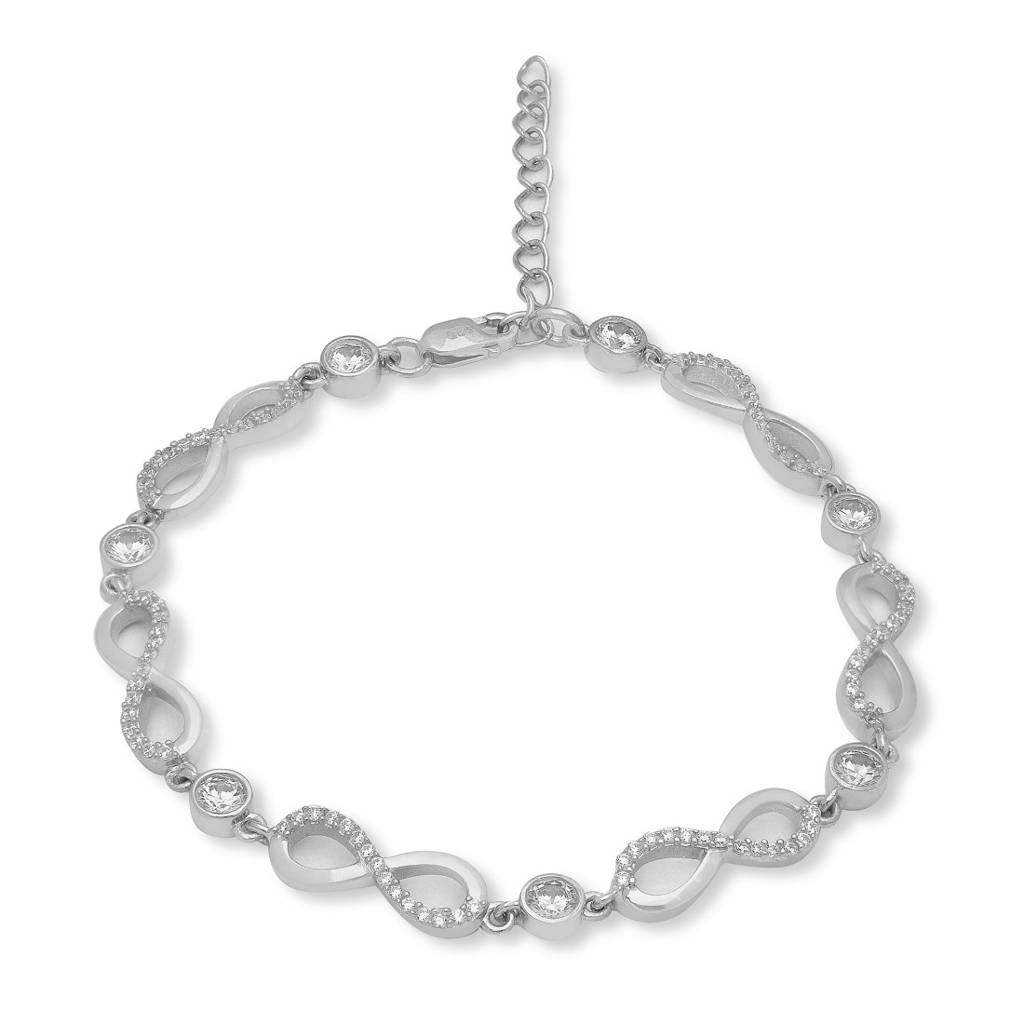 Infinity Cz Rhodium-Plated 925 Sterling Silver Charm Bracelet : BR-80276-R