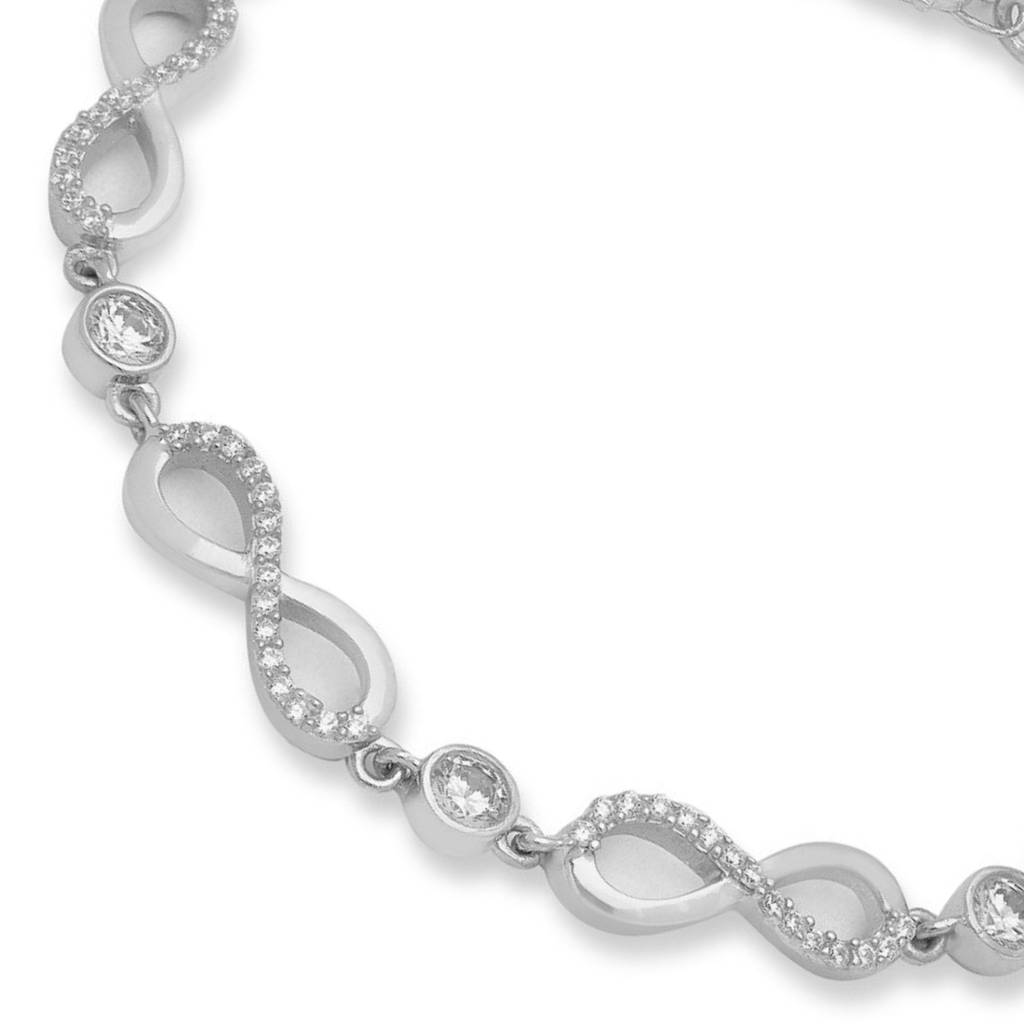Infinity Cz Rhodium-Plated 925 Sterling Silver Charm Bracelet : BR-80276-R