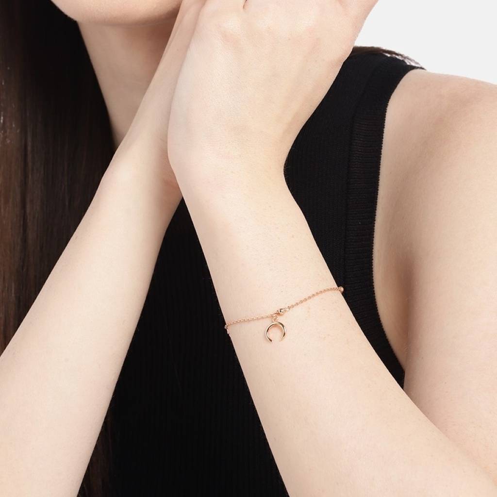 Moon Cz Rose Gold Plated 925 Sterling Silver Chain Bracelet : BR-80285-RG