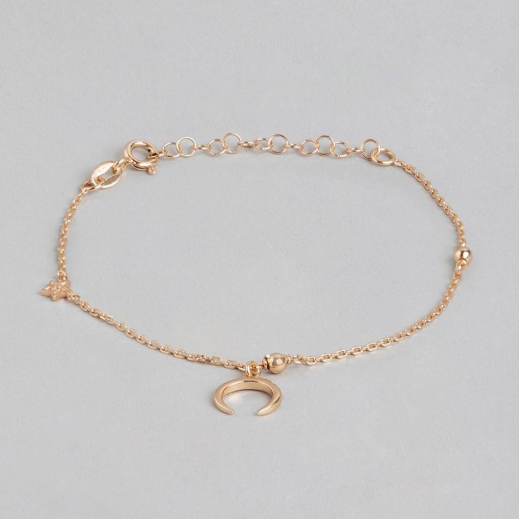 Moon Cz Rose Gold Plated 925 Sterling Silver Chain Bracelet : BR-80285-RG