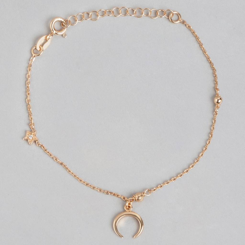 Moon Cz Rose Gold Plated 925 Sterling Silver Chain Bracelet : BR-80285-RG