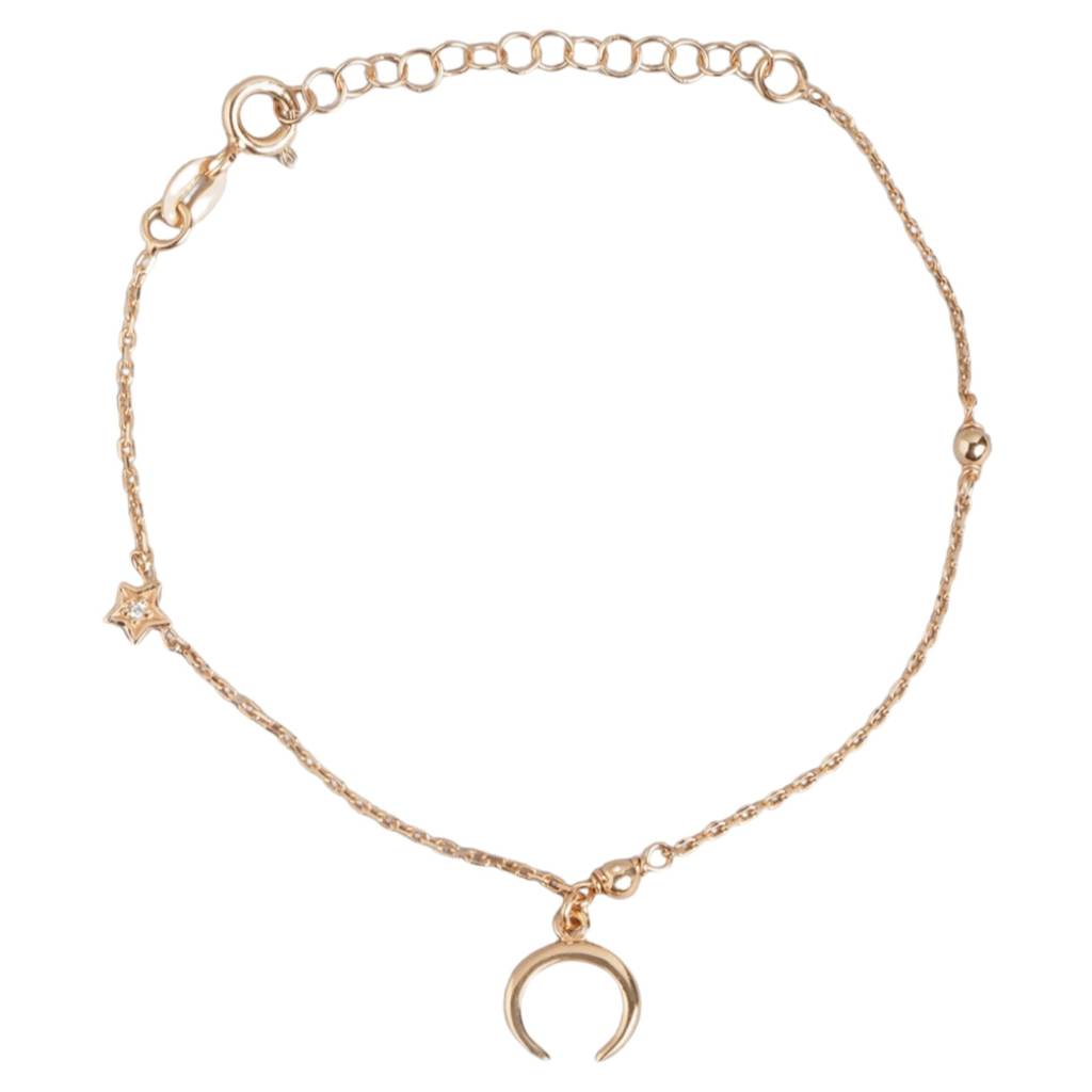 Moon Cz Rose Gold Plated 925 Sterling Silver Chain Bracelet : BR-80285-RG