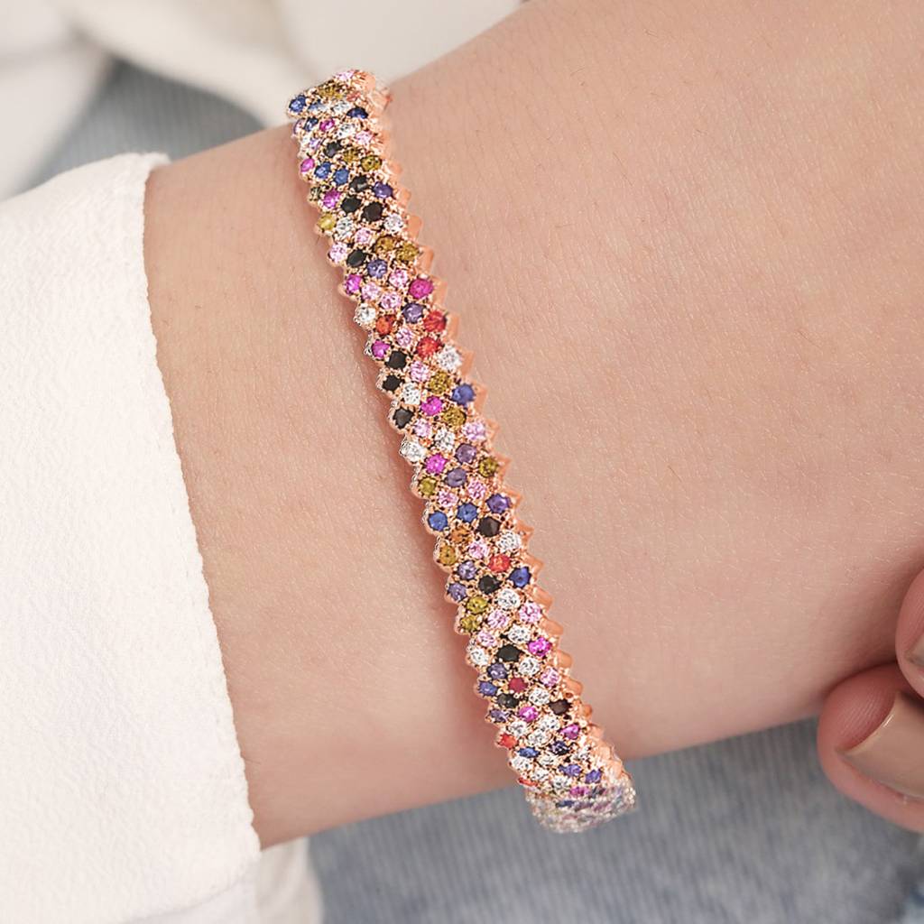 Radiant Elegance Coloured Cz Rosegold-Plated 925 Sterling Silver Kada Bracelet : BR-80334-RG