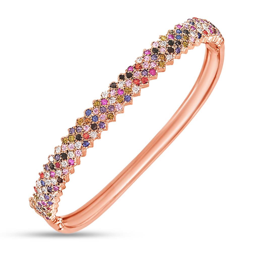 Radiant Elegance Coloured Cz Rosegold-Plated 925 Sterling Silver Kada Bracelet : BR-80334-RG