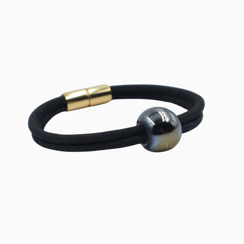 Ceramic Onyx Elegance In Cork Bracelet : BR-COE-BLK-S