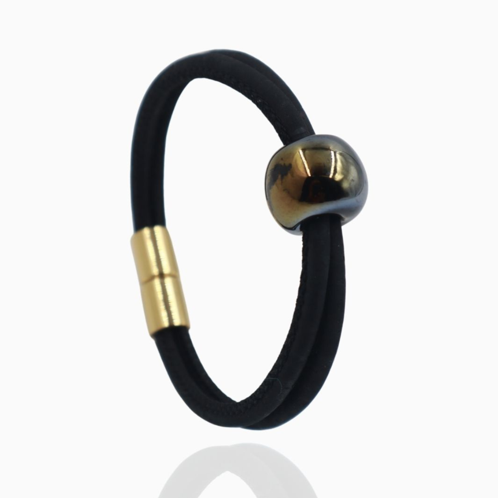Ceramic Onyx Elegance In Cork Bracelet : BR-COE-BLK-S