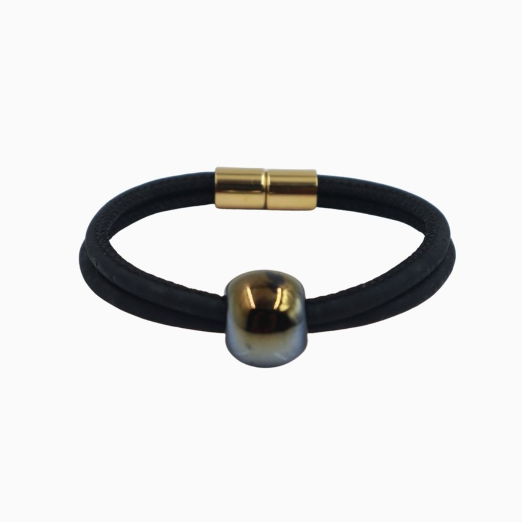 Ceramic Onyx Elegance In Cork Bracelet : BR-COE-BLK-S