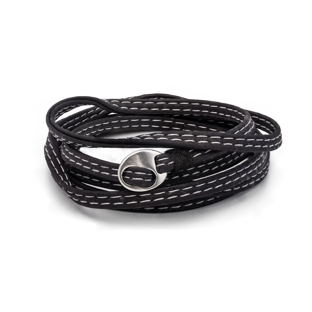 Flex Cork Wristband - Black With White Embroidery : BR-FW-BLK-FR