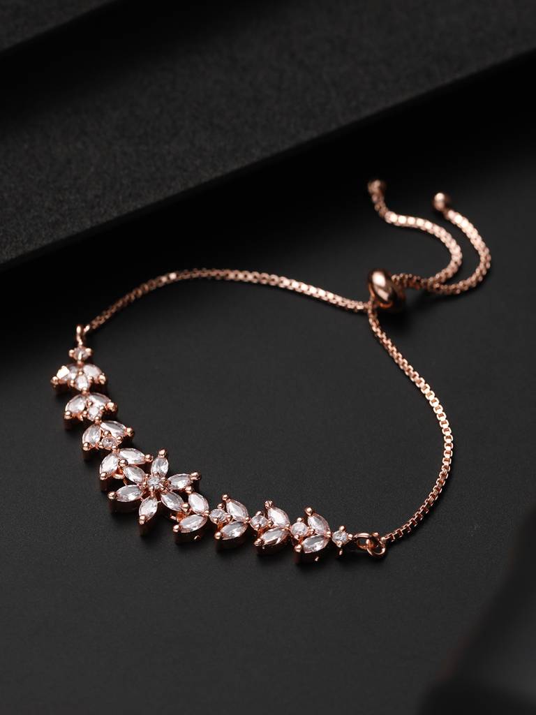 Women American Diamond Rose Gold-Plated Link Bracelet : BR-JS22-10046