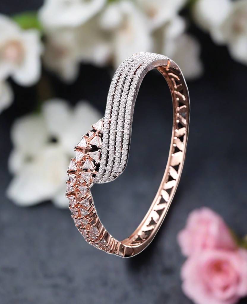 Women Brass American Diamond Rose Gold-Plated Bangle-Style Bracelet : BR-JS23-10075