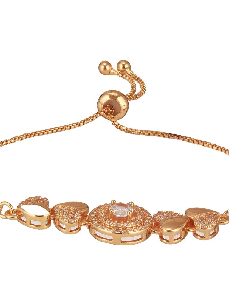 Women Brass Cubic Zirconia Rose-Gold-Plated Link Bracelet : BR-JS24-10101