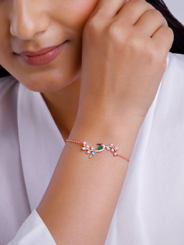 925 Silver Rose Gold Lovely Bird Bracelet For Women : BR01000