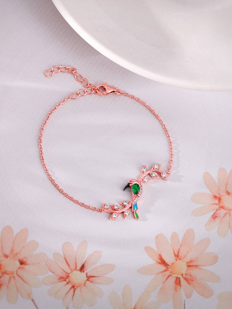 925 Silver Rose Gold Lovely Bird Bracelet For Women : BR01000