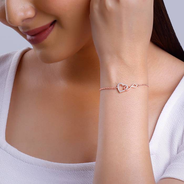 Giva 925 Silver Rose Gold Sparkling Infinity Bracelet, Adjustable | Gifts For Women And Gi : BR01004