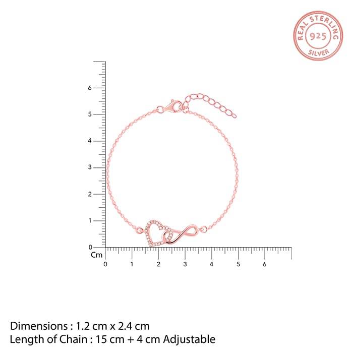 Giva 925 Silver Rose Gold Sparkling Infinity Bracelet, Adjustable | Gifts For Women And Gi : BR01004