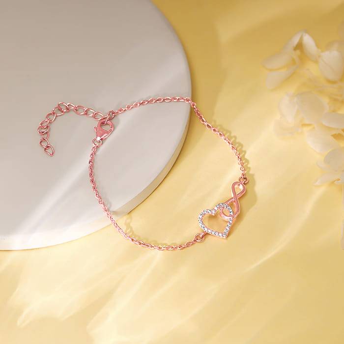 Giva 925 Silver Rose Gold Sparkling Infinity Bracelet, Adjustable | Gifts For Women And Gi : BR01004