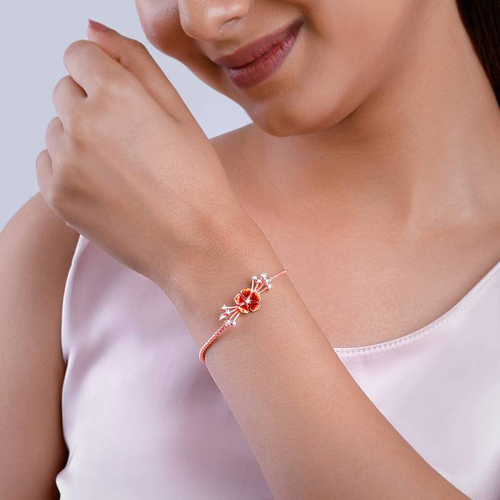 Rose Gold Bell Mallow Orange Crest Bracelet, Adjustable | Gifts For Women And Girls | With : BR01014