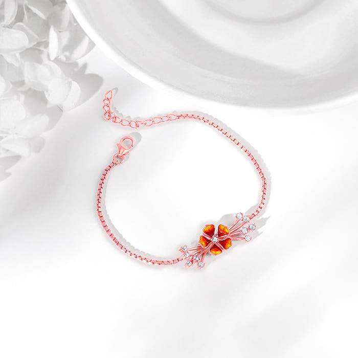 Rose Gold Bell Mallow Orange Crest Bracelet, Adjustable | Gifts For Women And Girls | With : BR01014