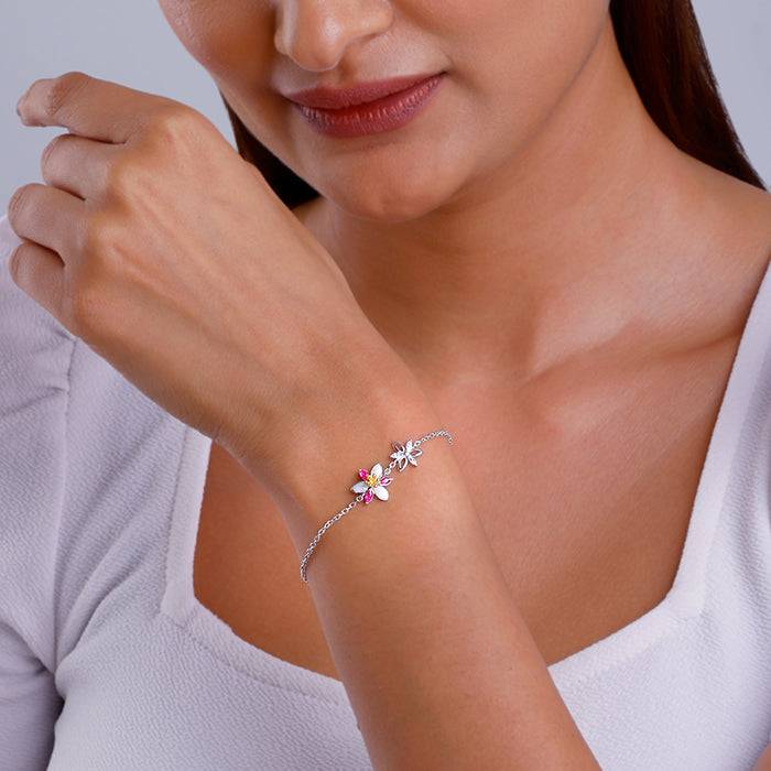 Silver Dual Tone Trillium Bracelet, Adjustable | Gifts For Women And Girls | With Certific : BR01018