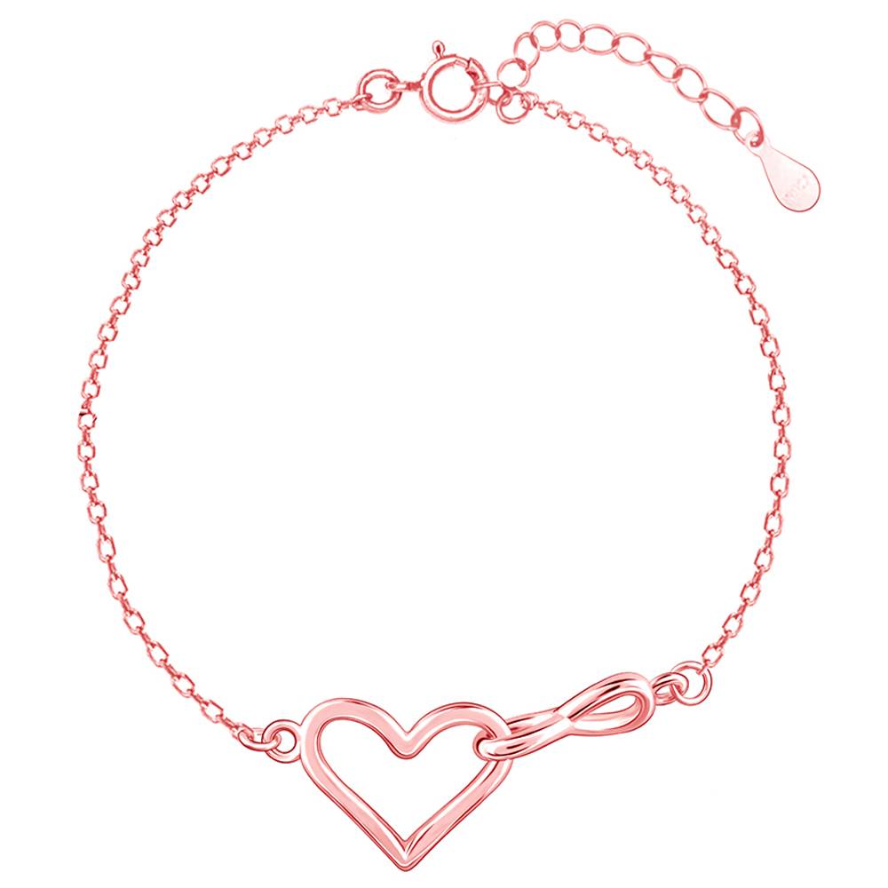 925 Silver Rose Gold Bold Love Bracelet, Adjustable : BR01023