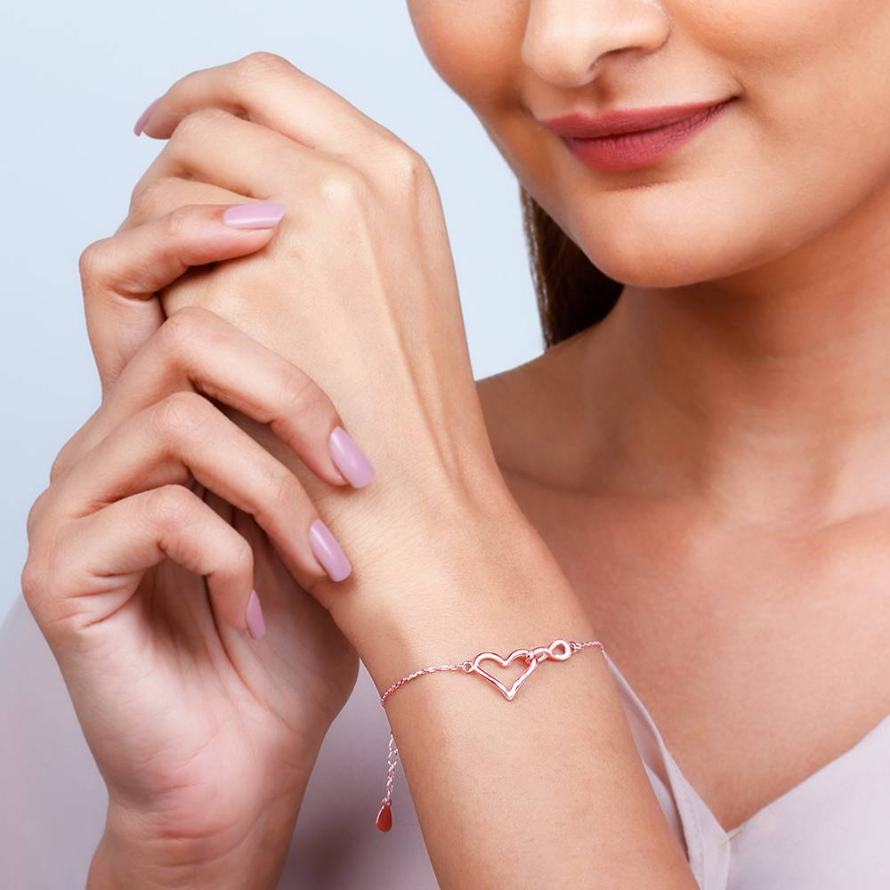 925 Silver Rose Gold Bold Love Bracelet, Adjustable : BR01023
