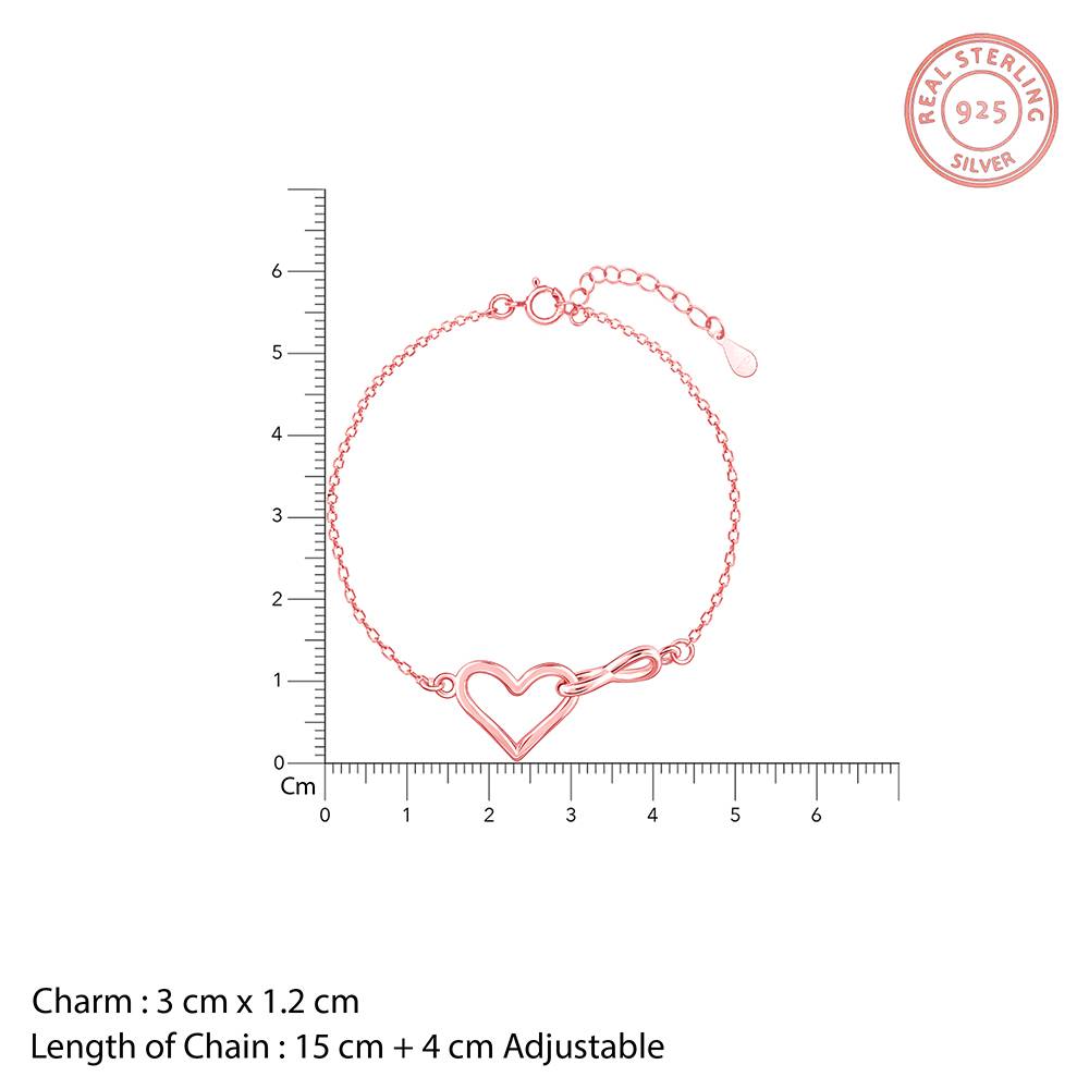 925 Silver Rose Gold Bold Love Bracelet, Adjustable : BR01023