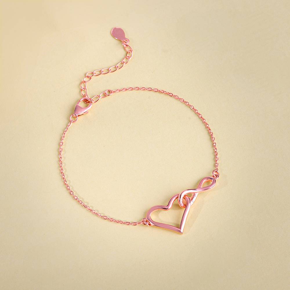 925 Silver Rose Gold Bold Love Bracelet, Adjustable : BR01023