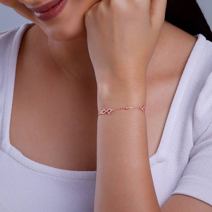 Rose Gold Sparkling Bow Bracelet : BR01028