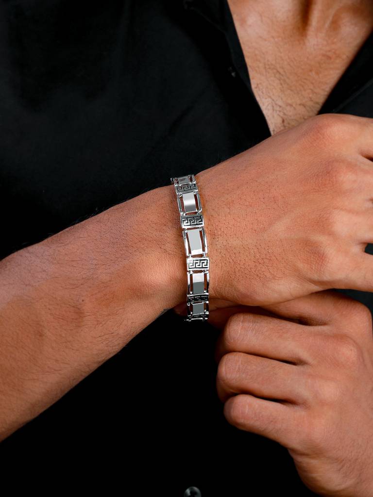 Silver Wave Bracelet For Him Adjustable : BR01059