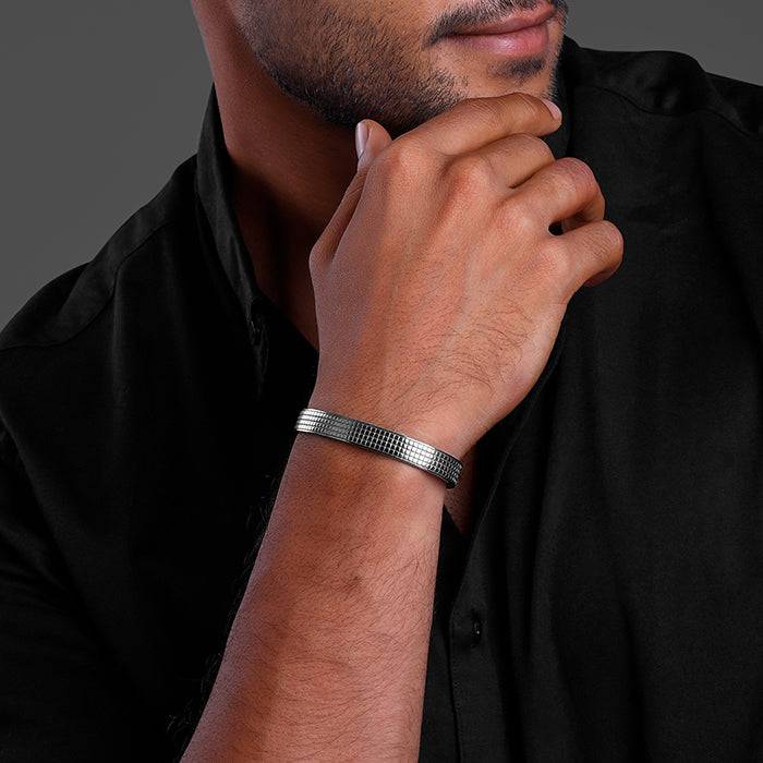 Giva 925 Silver Black Rhodium Textured Kada For Him, Adjustable| Gifts For Men And Boys | With Certi : BR01088