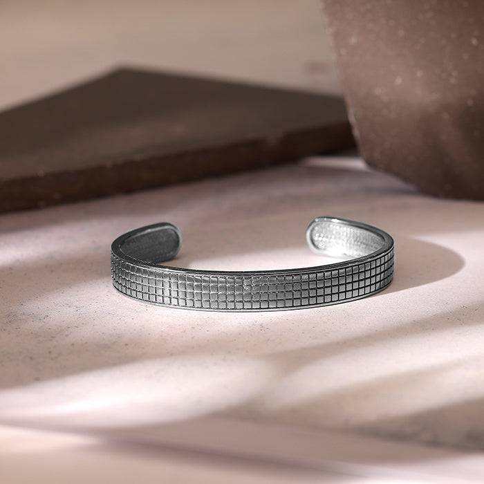 Giva 925 Silver Black Rhodium Textured Kada For Him, Adjustable| Gifts For Men And Boys | With Certi : BR01088