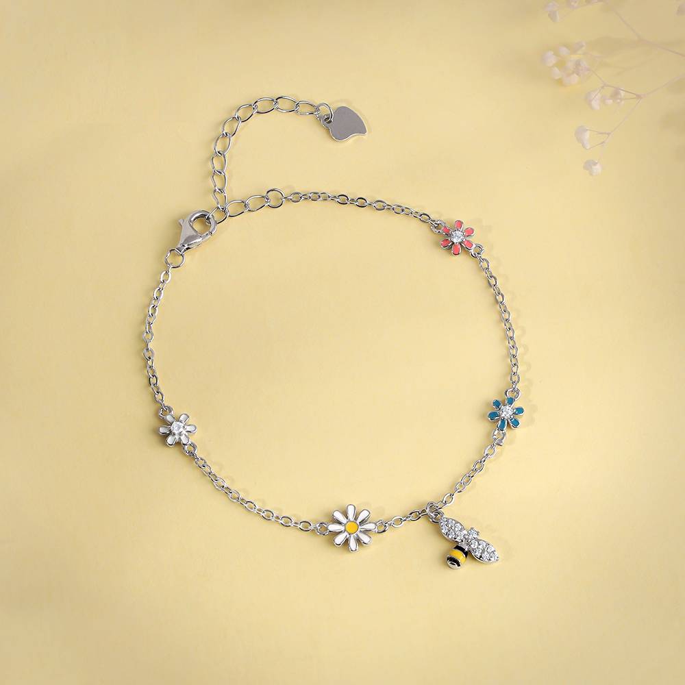 Giva 925 Silver Bee In Bloom Bracelet, Adjustable | Gifts For Women And Girls | With Certificate Of Authenticity And : BR01100