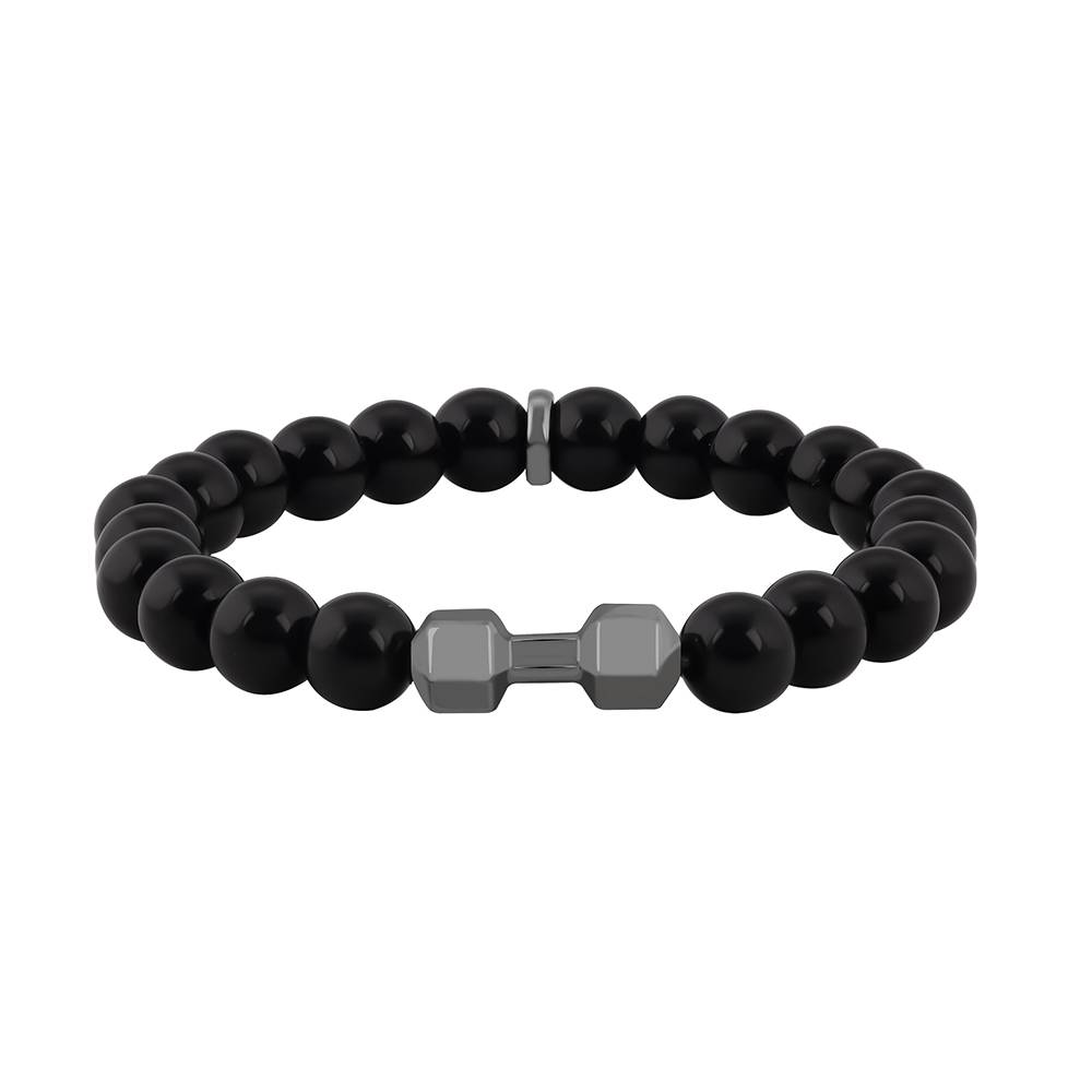 925 Silver Black Rhodium Dumble Beaded Bracelet For Him, Adjustable : BR01162